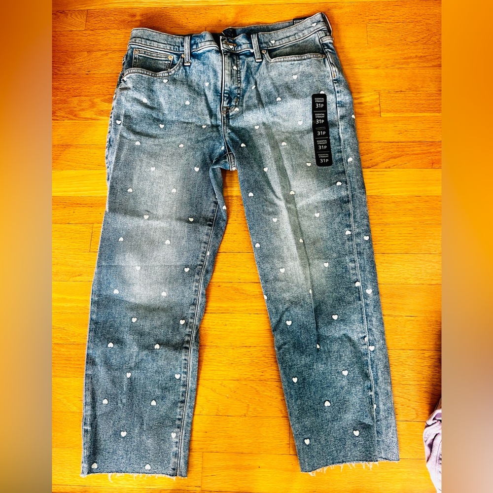 J. Crew Blue Jeans with White Hearts